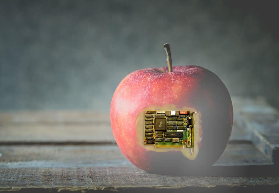 a picture of an apple with a graphic card photoshopped into it