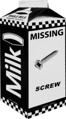 a picture of a milk carton showing that a screw is missing instead of a person